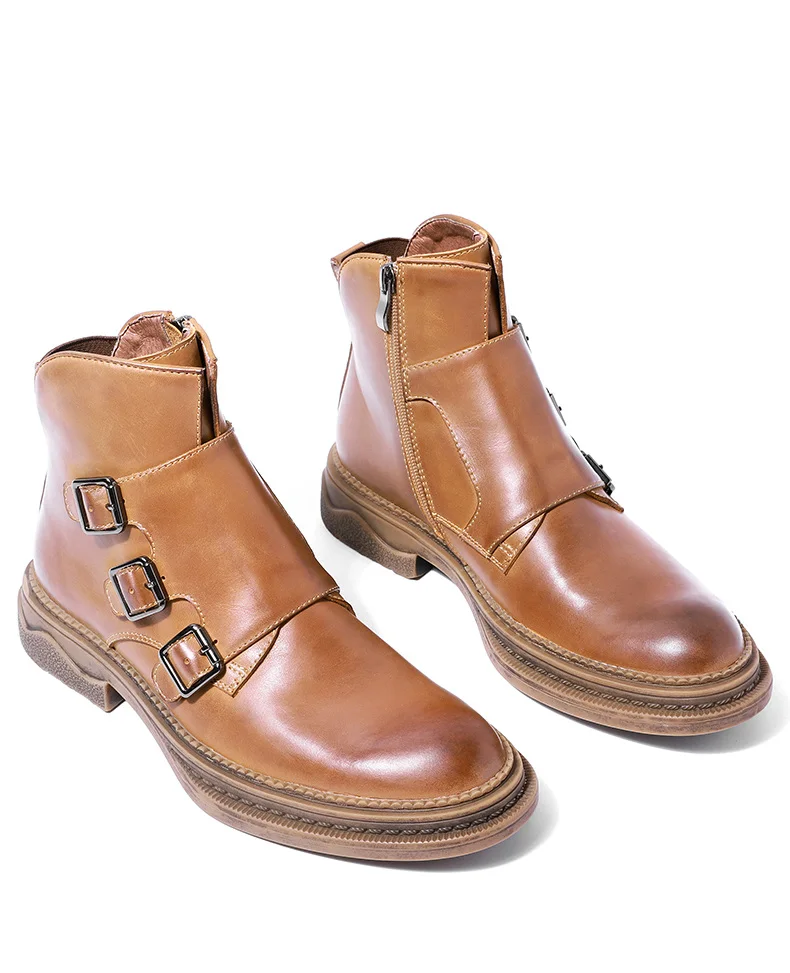 Brand New Trendy Buckle Ankle Boots Mens Leather Oxfords Winter Shoes Casual Chellsea Boots US 6-9 Hight Qulaity