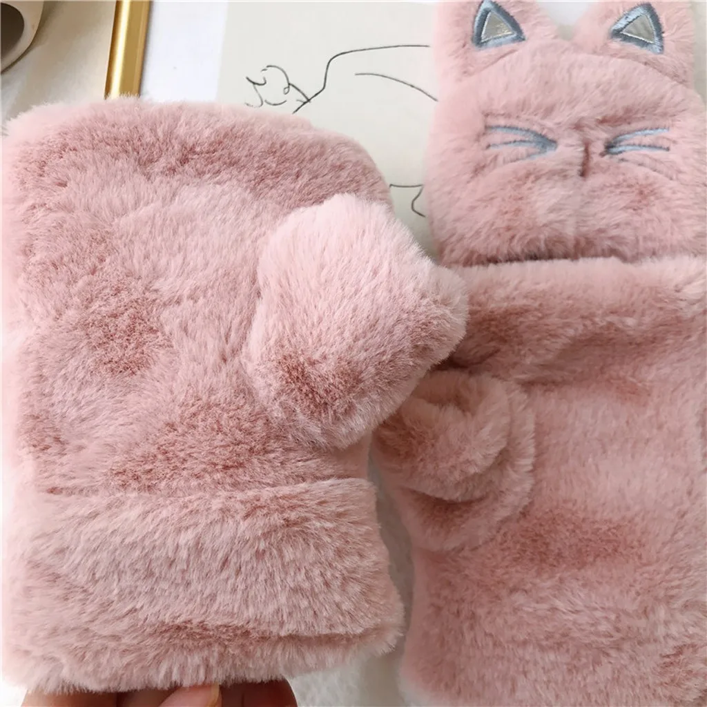 Модные Дети милые Для женщин зимние милые теплые перевернуть утолщение Cat Мягкие плюшевые игрушки перчатки для маленьких детей перчатки детские