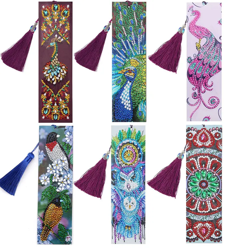 

Diamond Painting Bookmark 5D DIY Special Shaped Diamond Art Mosaic Leather Tassel Book Marks Diamond Embroidery Cross Stitch
