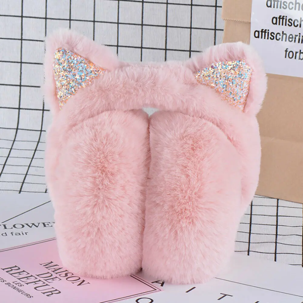 pink Модные трендовые женские наушники для девочек, Зимние новые теплые толстые плюшевые пушистые наушники-вкладыши, милые кошачьи ушки, милый аксессуар - Цвет: pink