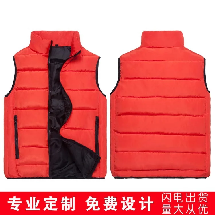 Orange Stand Collar Жилет с капюшоном для мужчин, зимний теплый, волнистый, Chalecos Para Hombre, мужские парки, Повседневный, на молнии, с карманами, без рукавов, жилетка, Homme, модная куртка - Цвет: Orange Stand Collar