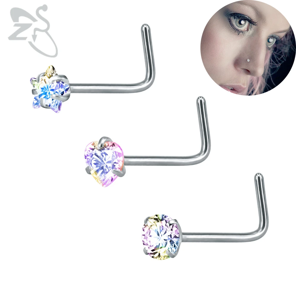 Multicolor Rhinestone Nose Rings Bar Piercing Nez Surgical Steel Crystal Hooks Nostril Piercing Nose Studs Pin Women Jewellry Rhinestone Nose Ring Piercing Nose Studnose Ring Aliexpress