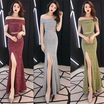 

Female Dress 2019 Party Noble Elegant Mermaid Bright Yarn Temperament Ladies Long Annual Meeting Host Package Hip Tight A324