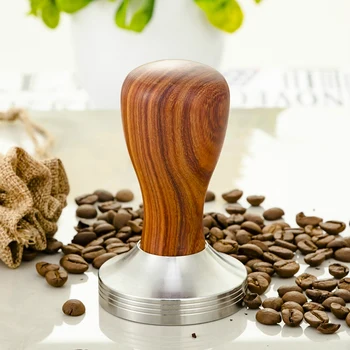 

304 Stainless Steel Coffee Tamper Chacate Preto Wood Handle Coffee Powder Hammer Cafe Accessories 58Mm