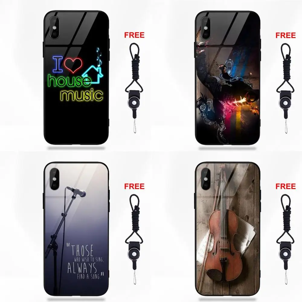 

For Apple iPhone 5 5C 5S SE 6 6S 7 8 Plus X XS Max XR Soft TPU Frame+Tempered Glass Phone Cases Cover I Love House Music