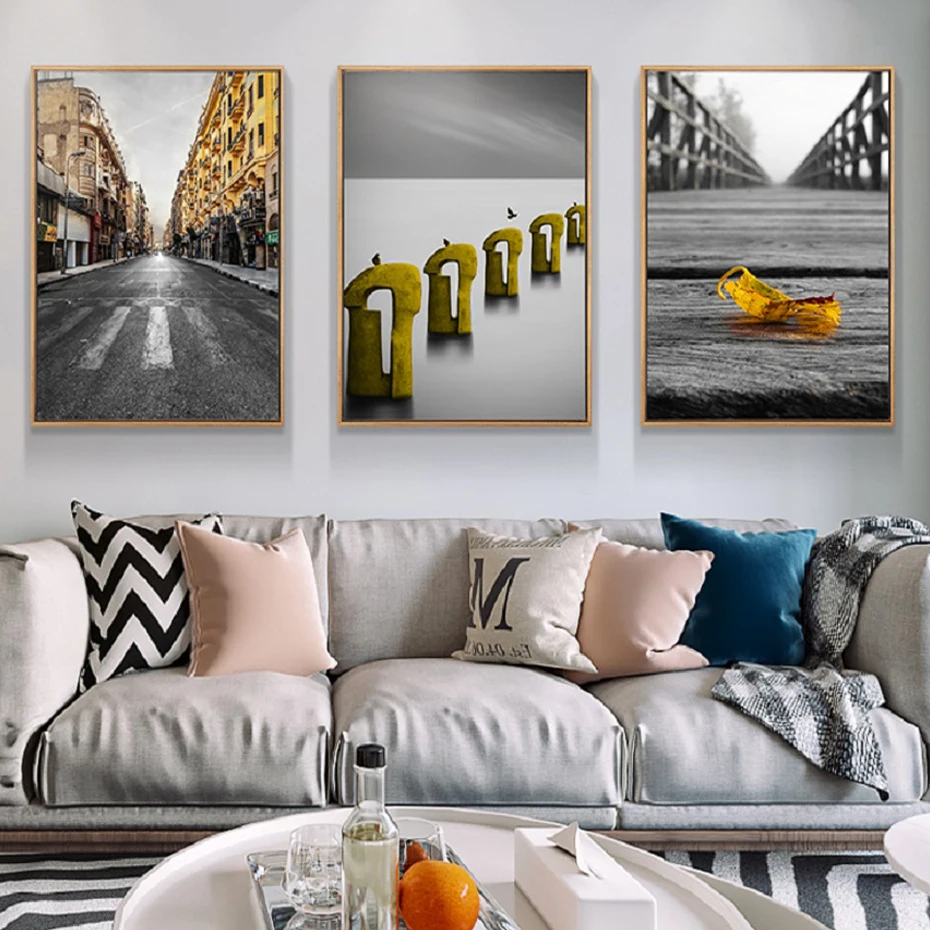 

Nordic Yellow Architectural Black White Bridge Posters and Prints Canvas Paintings Wall Pictures for Living Room Home Decor