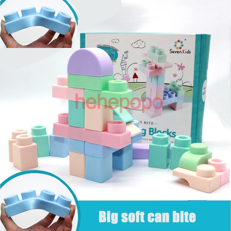 

Baby Large Particles Soft Plastic Building Block Macaron Color Teeth Bite High Temperature Boiled Building Block Educational Toy