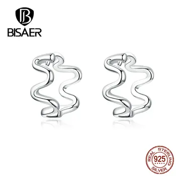 

BISAER Stud Earrings Geometric Shape Earrings Genuine 925 Sterling Silver Jewelry For Women Simple New High Quality HSE672