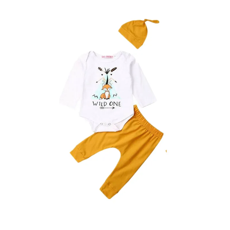 

Baby Clothes 2019 Newborn Infant Baby Girls Boys Cartoon Letter Print Clothes Bodysuit Top+ Pants+ Hat 3pcs Outfit Autumn