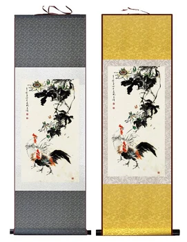 

Traditional chiken and flower Painting Home Office Decoration Chinese scroll painting rooster painting