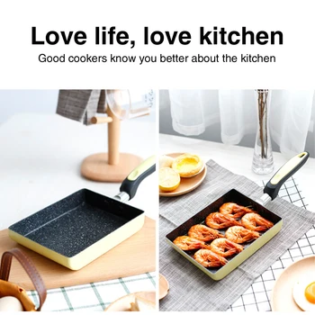 

Aluminum Alloy Cooking Tool Retangle Frying Pan Kitchen Heat Resistant Tamagoyaki Omelette Portable Eggs Non Stick Household
