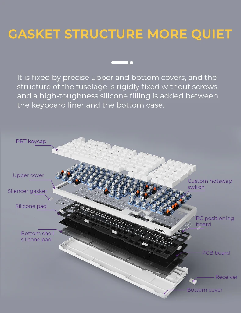 DAREU A98 Tri-Mode Connection 100% Hot-Swap 98-Key RGB Backlit Rechargeable Mechanical Gaming Keyboard with Sky V3 Switch & PBT Keycaps