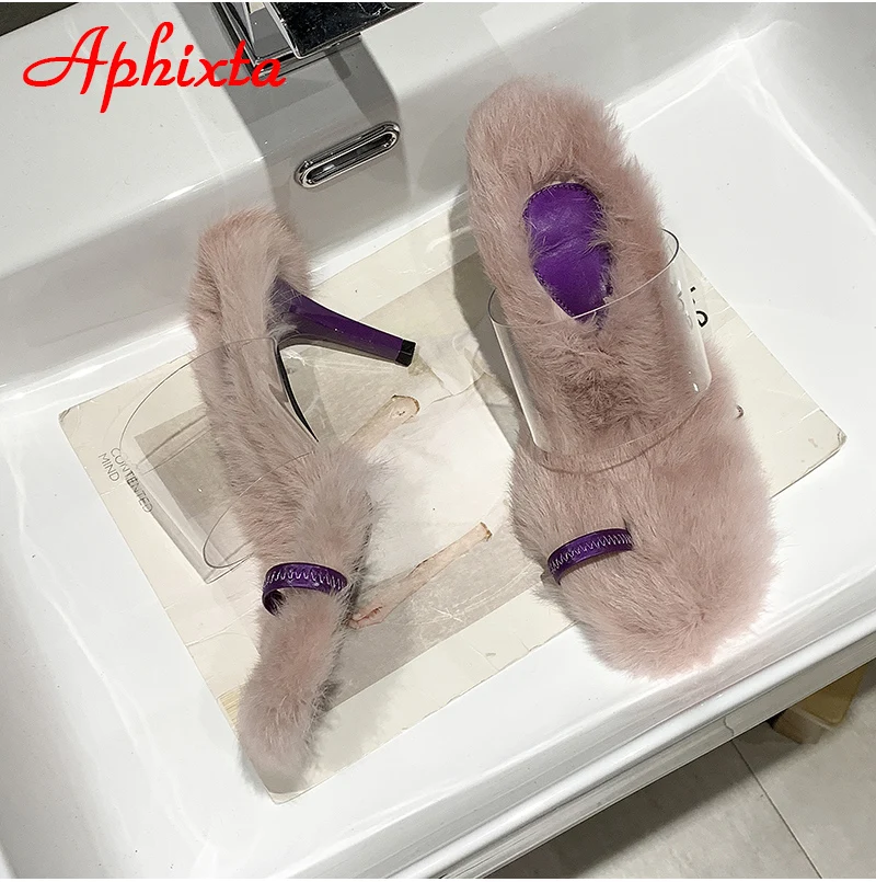 Aphixta/женские вьетнамки на каблуке 8 см с настоящим животным; женские шлепанцы; женская обувь на тонком каблуке; Прозрачные Пляжные наружные горки с открытым носком; Mujer