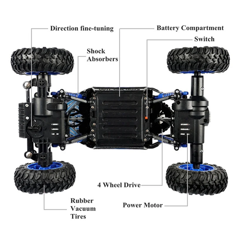 2,4 ГГц 1:18 масштаб 4x4 рок сканеры автомобиль RC Рок Гусеничный 4WD внедорожник гоночный грузовик автомобиль игрушка, ЕС вилка синий