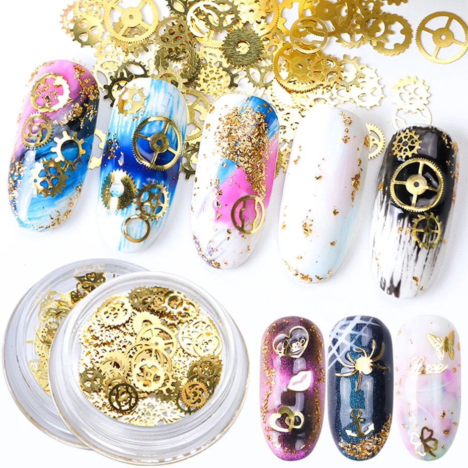 1 коробка 3D украшения для дизайна ногтей золотые смешанные шестерни дизайн