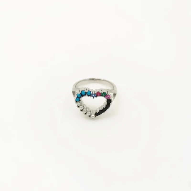 Fashion Women Girls Silver Gold Rose Stainless Steel Copper Color White Blue Crystal Hollow Heart Bear Rings Jewelry - Цвет основного камня: Silver Heart