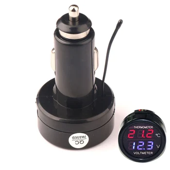 

Cigarette Lighter Plug Digital Voltmeter Temperature Gauge 2in1 12V/24V Car Voltage Temp Meter S55