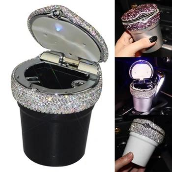 

Diamond Car Ashtray With Led Lights Luminous Multi-function Car With Ashtray Car Interior Car Supplies Female