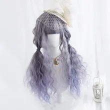 5 вариантов Косплей салон 30-70 см Лолита смешанный синий фиолетовый Омбре длинные кудрявые короткие Боб хвосты синтетические челки косплей парик
