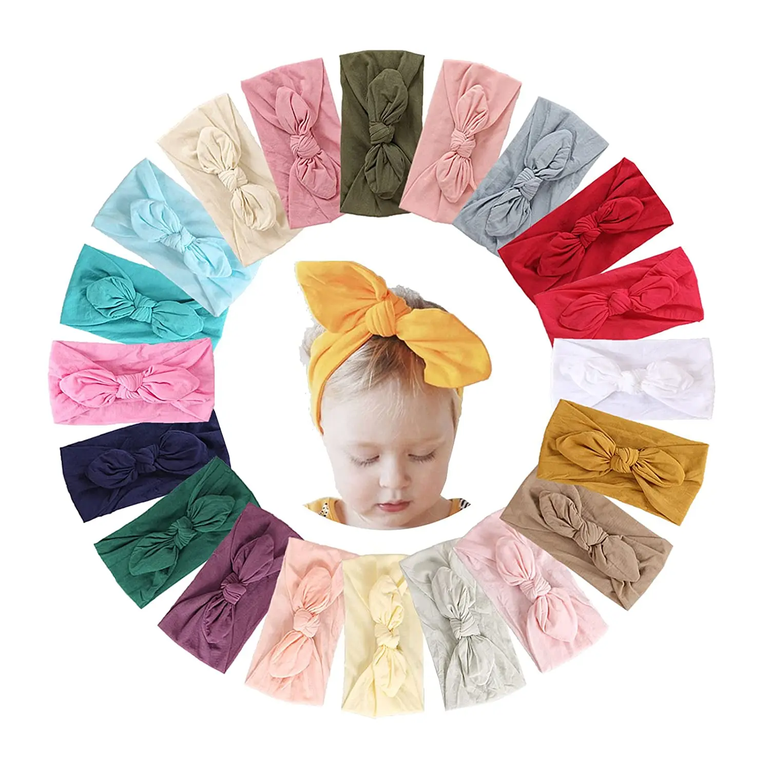 20pcs Baby Headband for Child Bowknot Headwear Cables Turban for Kids Elastic Headwrap Baby Hair Accessories wholesale large bow baby girls turban big bowknot cotton wide headband multi color child bunny rabbit ears headwrap photo props headwear