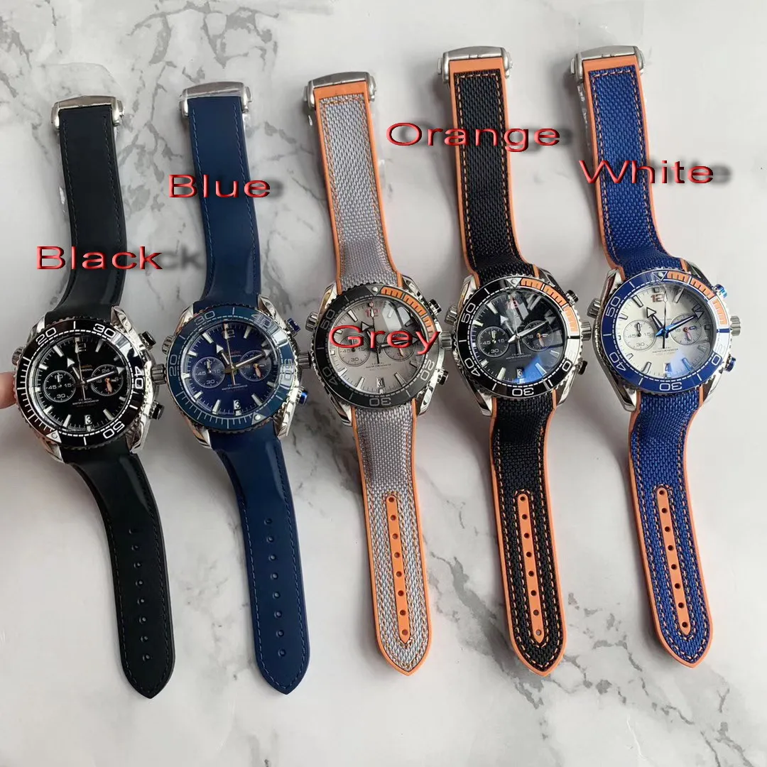 

Luxury Brand New 007 Men Watch Ceramic Bezel Stainless Steel Orange Black Blue Canvas Rubber Grey Chronograph Sapphire Watches