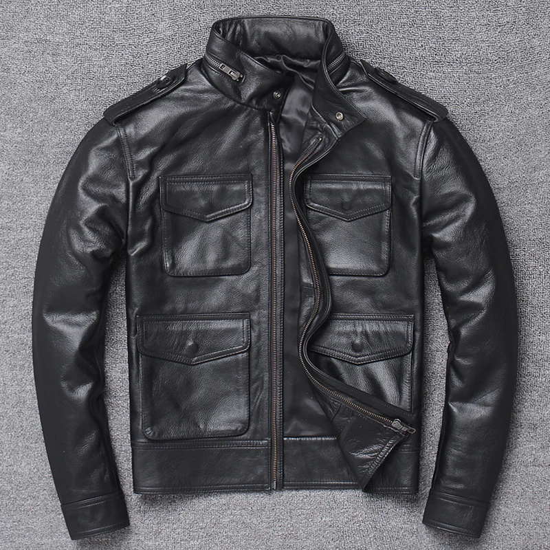 Зимняя куртка Lear для мужчин, первый слой кожи, деловая повседневная куртка Lear, Свободное пальто с отворотами для папы - Цвет: Черный
