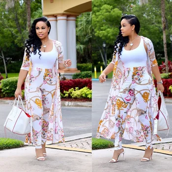 

Spring Summer Women Two Piece Set Top and Pants Plus Size Outfits Tracksuit Sweatsuit Floral Print Fashion Coat and Long Pants