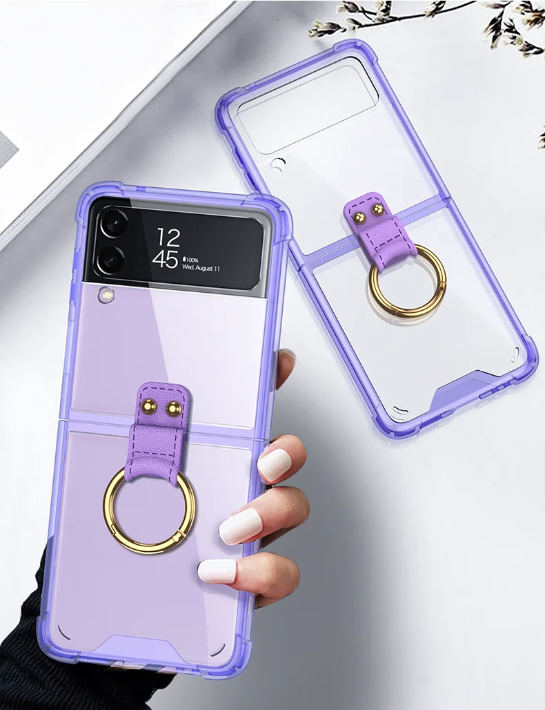 For Samsung Galaxy Z Flip 3 case ring bracket for Samsung ZFlip3 Z Flip3 folding anti-fall transparent protective cover samsung silicone cover