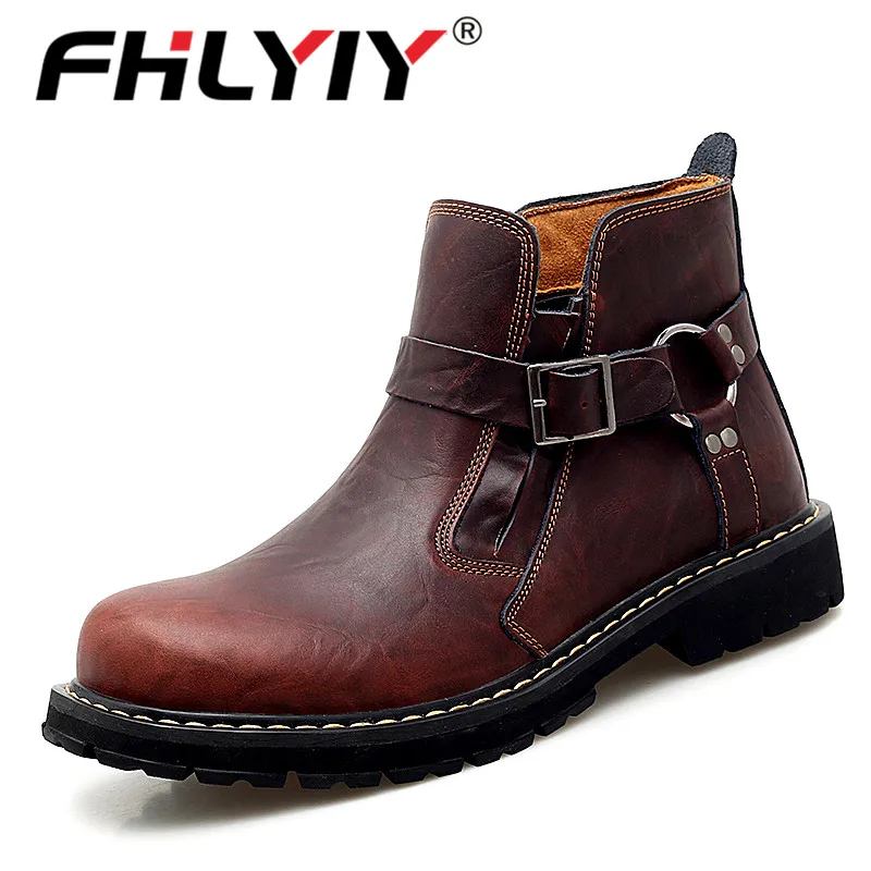 An Brown 1 Fhlyiy/Брендовые мужские ботинки из натуральной кожи; сезон осень-зима; модная мотоциклетная обувь; мужские ботильоны из коровьей кожи; крутая обувь; размер 46 - Цвет: An Brown 1