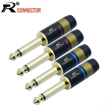 

100pcs 2 Poles Mono 6.35mm Connector Gold Plated 1/4" Mono Plug Wire Connector Guitar Plug Microphone Adapter 5Pairs Red+Blue