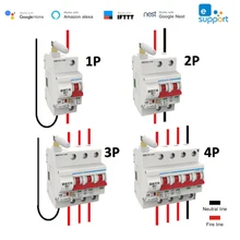 Interruptor automático de circuito inalámbrico, conexión WiFi para control remoto por aplicación EWelink, de 1 a 4 polos, de 16A a 125 A, control por voz con Alexa o Google Home