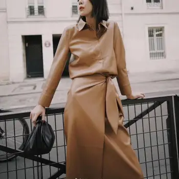 

Women skirt Leather Pu Temperament High Waist Women's Skirt A-line Skirt Tricolor