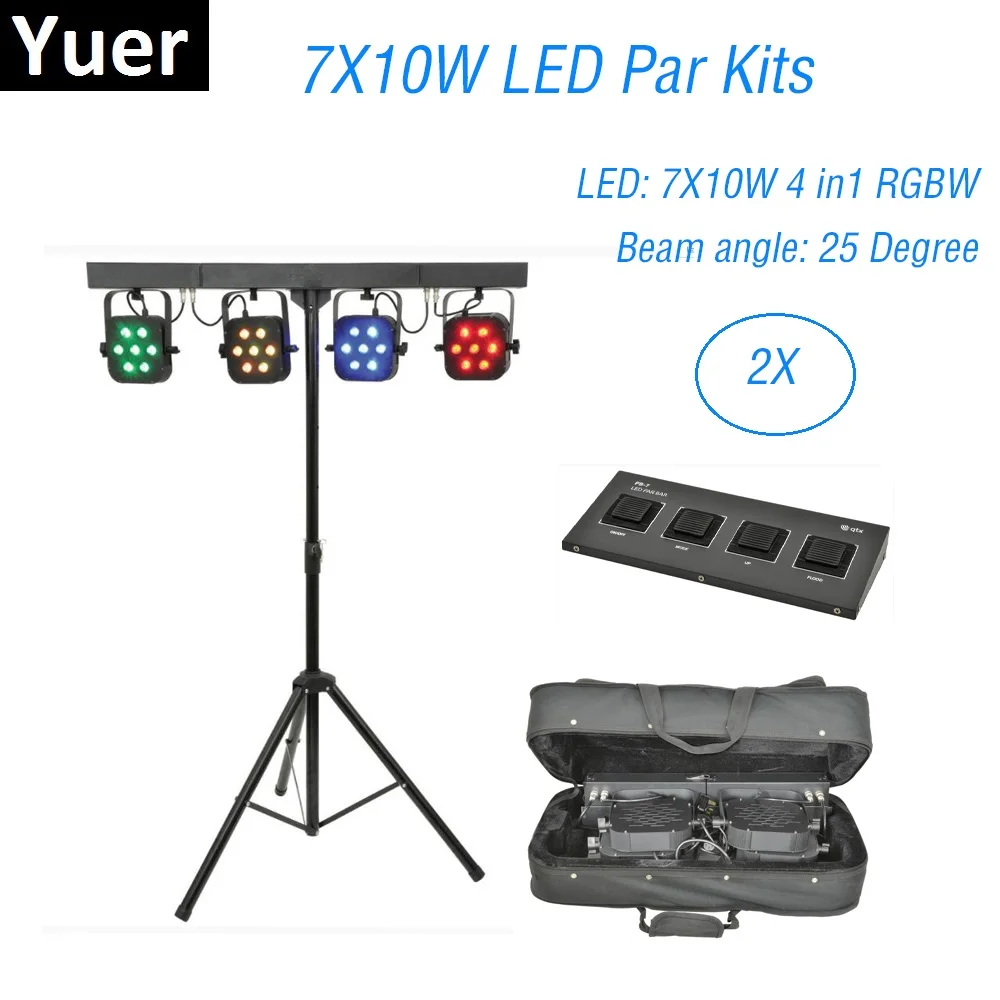 

4Pcs 7X10W RGBW 4IN1 LED Par Kits DMX Controller Flat Par Light With Light Stand And Foot Controller Dj Stage Disco Light Music