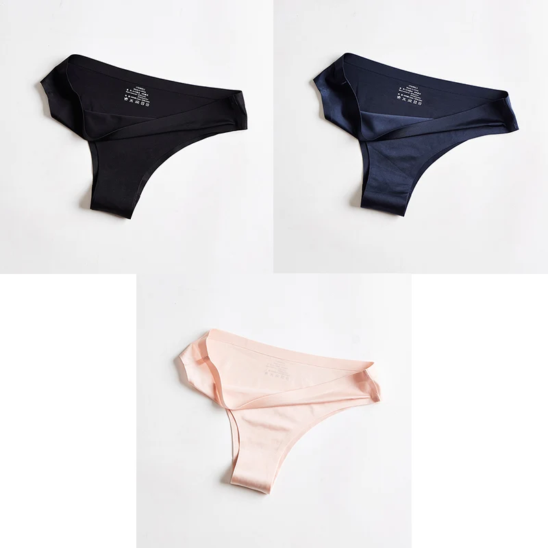 black blue pink Трусики, женское нижнее белье, сексуальные, бесшовные, спортивные, женские, Т-образные, мягкие, стринги, для женщин, нижнее белье, ледяной шелк, 3 шт. BANNIROU - Цвет: black blue pink