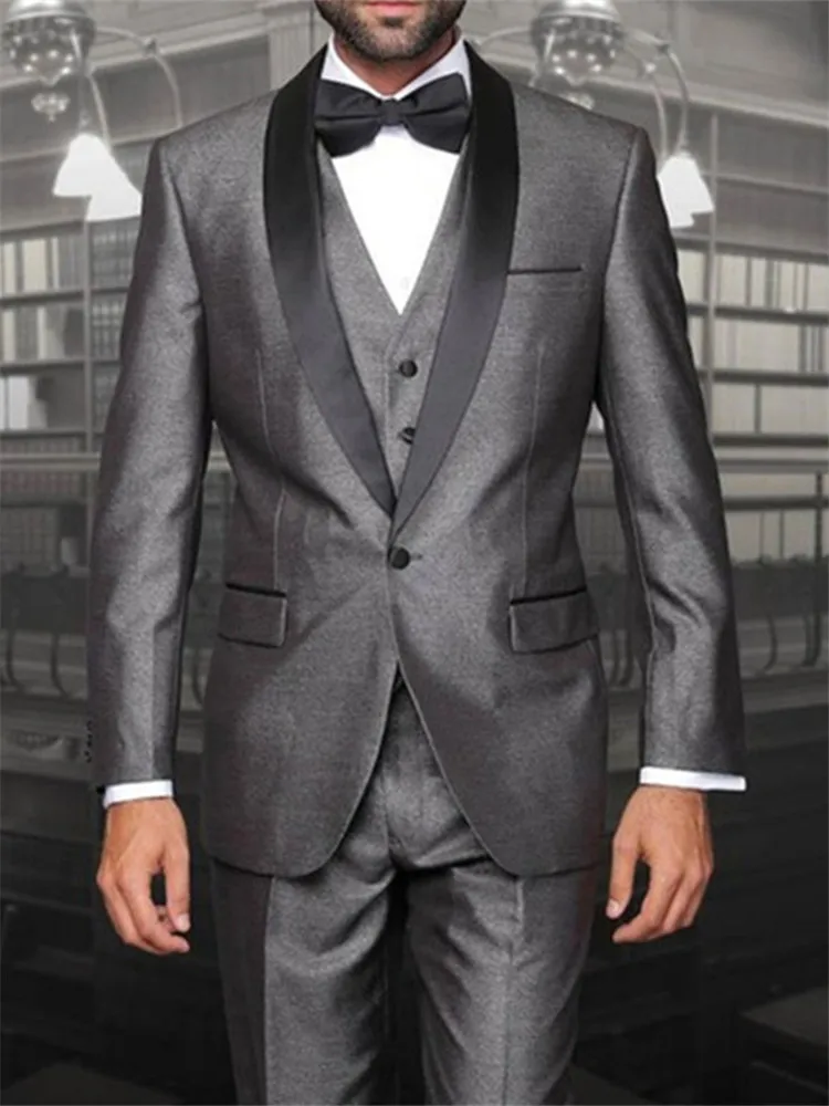 Классический мужской костюм смокинг Noivo Terno Slim Fit Easculino вечерние костюмы для мужчин Серый Жених Черный нагрудные одна пуговица смокинги