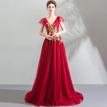 

Formal Dress 2019 Lace Sequin Robe De Soiree V-neck Sleeveless Evening Dresses for Women Lace Up Floor Length Evening Gown E160