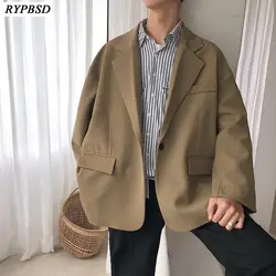 2019 новый корейский модный мужской костюм с блейзером, сплошной цвет, свободный, длинный рукав, отложной воротник, с одной пуговицей