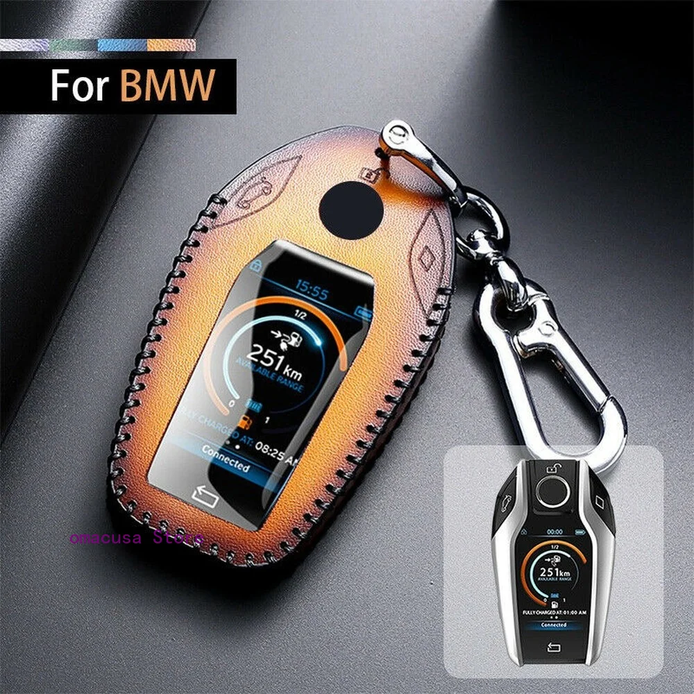 Genuine Leather Car Display Key Fob Case Cover For BMW 740 5 7 Series