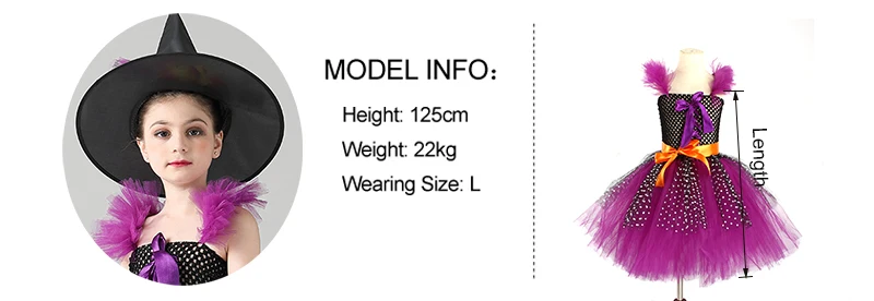 Classic Witch Girls Tutu Dress with Hat Child Halloween Costume Cosplay Carnival Party Princess Kids Wicked Witch Tulle Dresses (13)