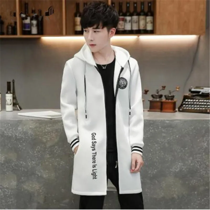 New Autumn Winter Mens Trench Coat With Hat Slim Fit Mens Casaco Print Letters Long Sleeve Manteau Homme Long Plus Size