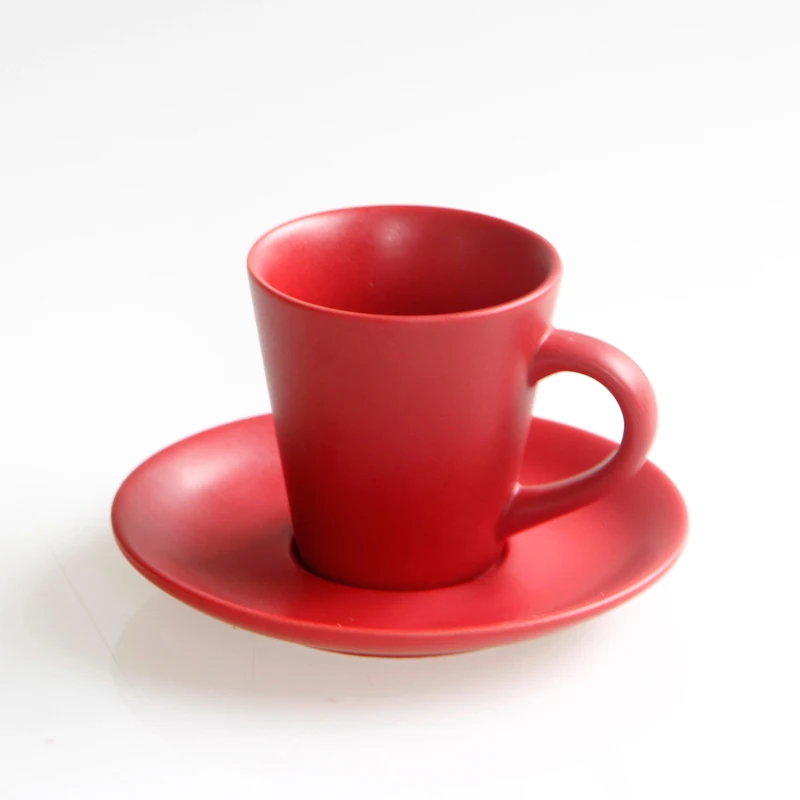 Скандинавский стиль 100cc матовая кофейная чашка Эспрессо набор с пластиной высокой толстой кафе кофе дом эспрессо дробилка кружка Emitasse Xicara Copo - Цвет: Красный