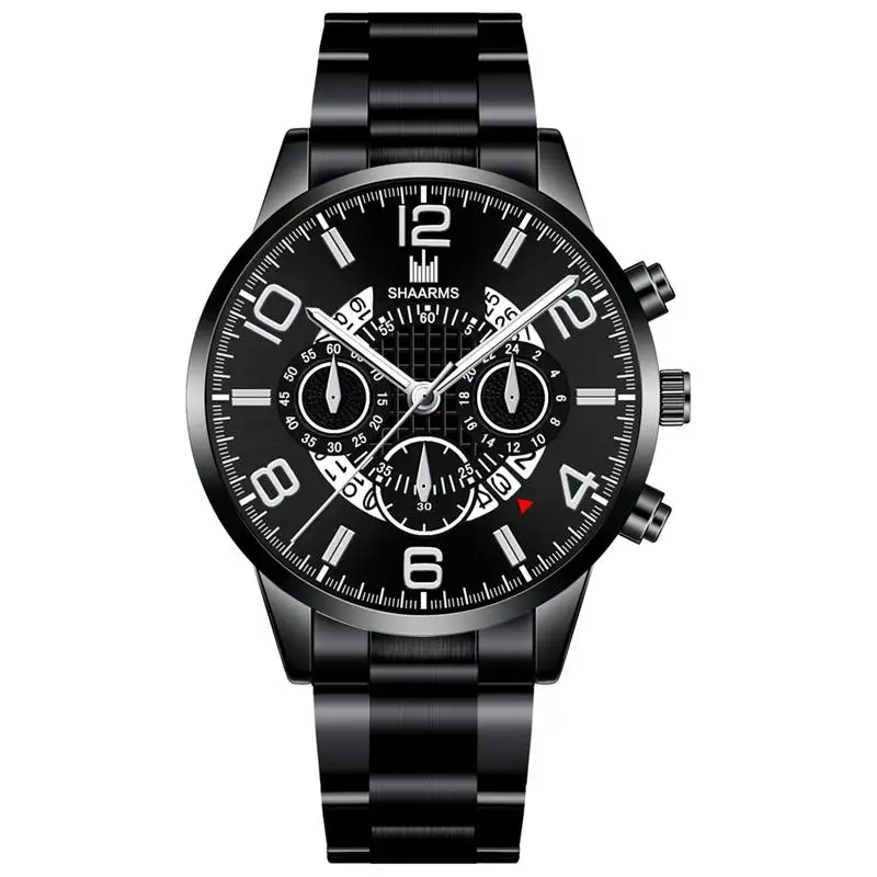 Black Silver Мужские деловые часы, роскошные часы с ремешком из нержавеющей стали, повседневные водонепроницаемые кварцевые часы, мужские часы с датой и календарем, наручные часы - Цвет: Black Silver