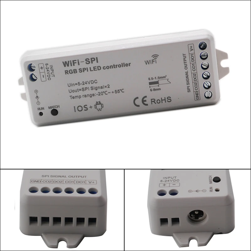 

DC5V-24V RGB WiFi SPI LED Controller Support WS2812B TM1809 TM1812 LPD6803 WS2801 WS2811 UCS1903 TLS3001 IC for Pixel led Strip
