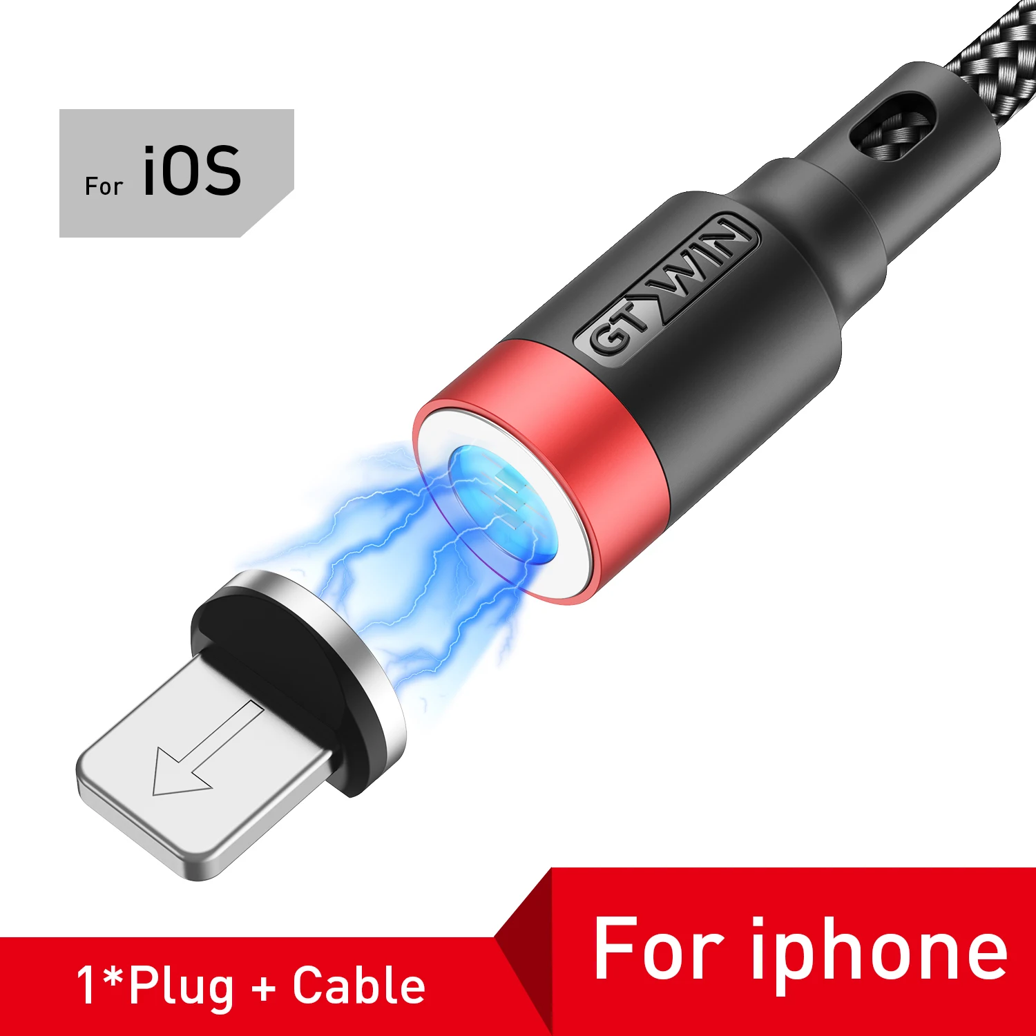 GTWIN Магнитный Micro usb type-C кабель для iPhone Xiaomi Android мобильный телефон Быстрая зарядка USB кабель магнит зарядное устройство провод шнур 3A - Цвет: For iPhone Red