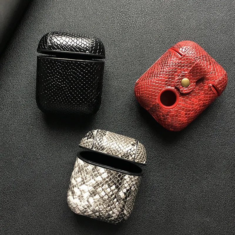 Змеиная кожа наушники из искусственной кожи чехол для Apple Airpods Bluetooth гарнитура защитный противоударный чехол для Air Pods сумки для хранения