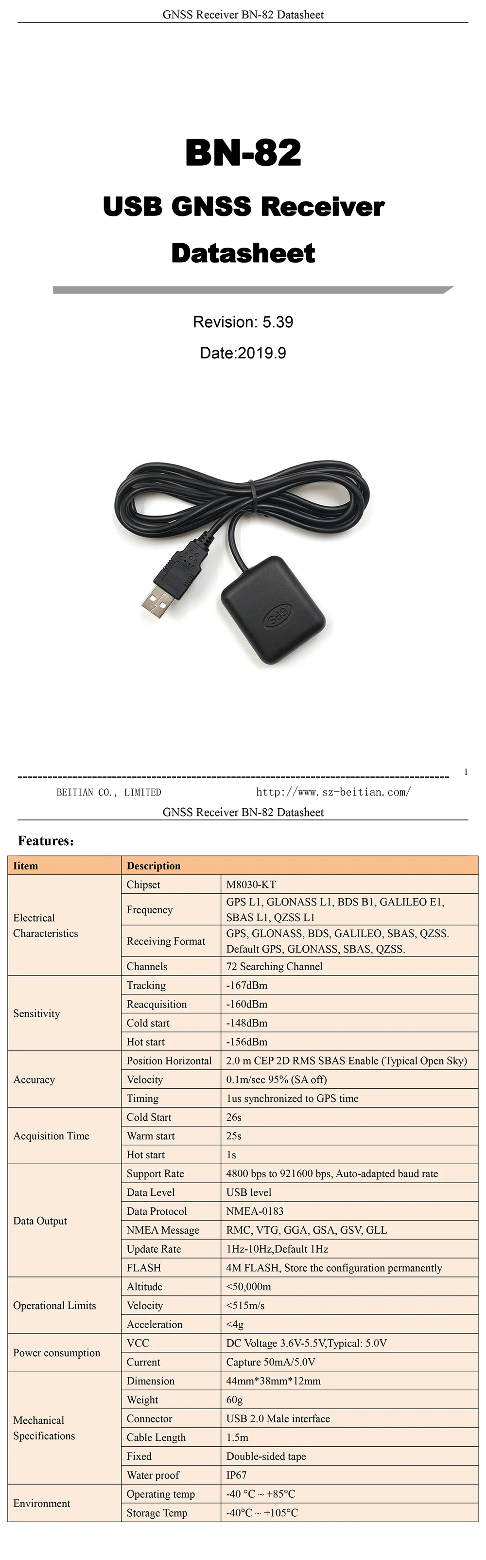 BEITIAN, USB ГЛОНАСС gps приемник Двойной GNSS приемник, вспышка, 1,5 м, BN-82, лучше, чем BU-353S4