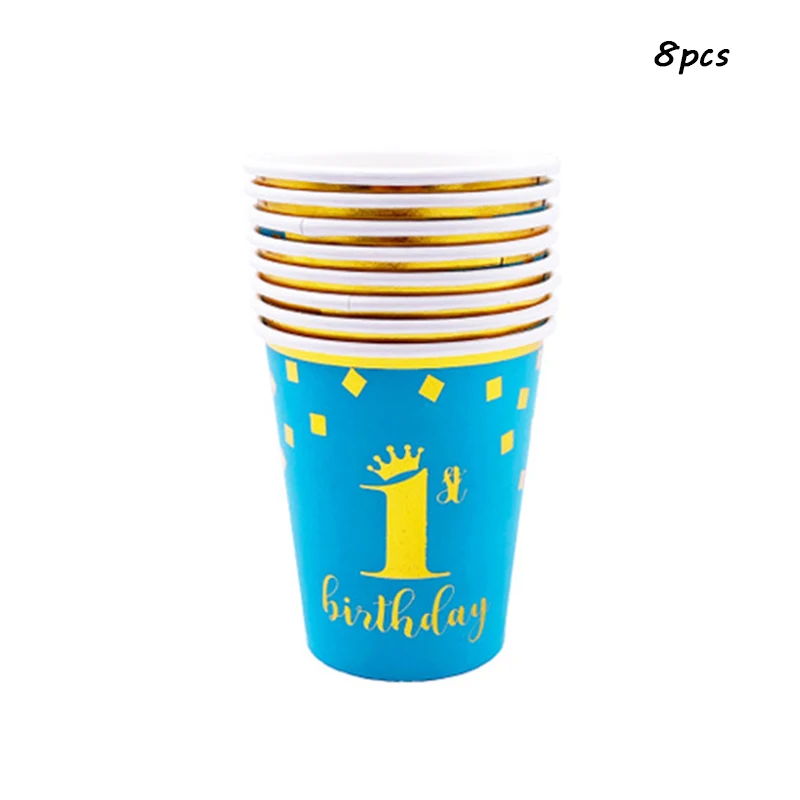 Paper Cups 8pcs Йориу Baby Shower мальчик одноразовые партии посуда тарелка девочка 1-й День рождения украшения Дети с днем рождения один Babyshower - Цвет: Paper Cups 8pcs