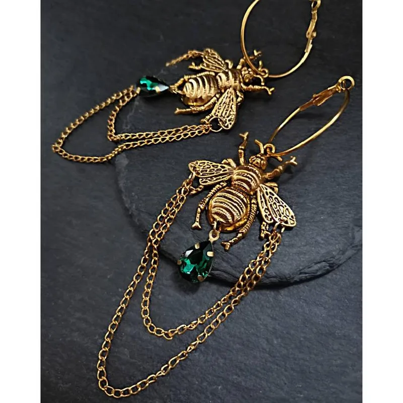 Dangle Earrings Goth Bumblebee Hoops Water Crystal Teardrop Witch Gothic Punk Grunge Jewellery Women Gift