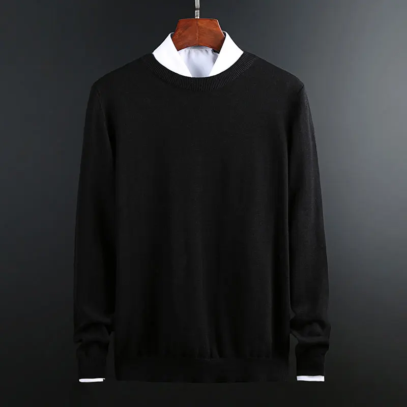 Модный брендовый Однотонный свитер, Мужской пуловер, Облегающие джемперы, вязаные узоры, осенняя повседневная одежда в Корейском стиле для мужчин - Цвет: Черный