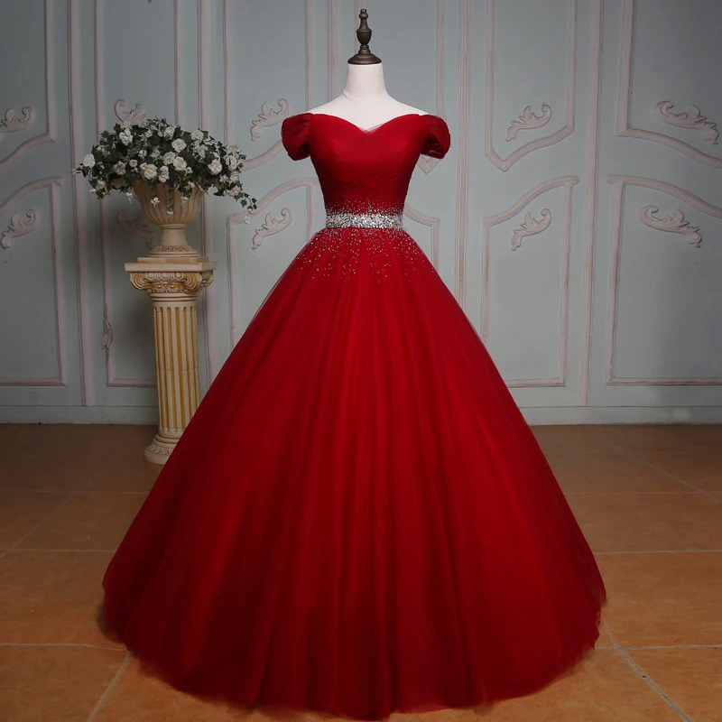Puffy Ball Gown Quinceanera Dresses Beaded Crystals Sweet 16 Years Birthday Party Gowns Red Vestido De 15 Anos Hot Sale